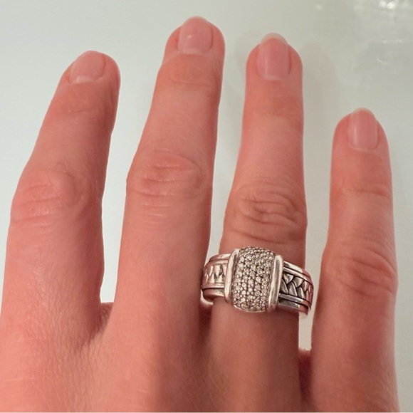 SCOTT KAY DIAMOND STERLING SILVER BASKETWEAVE EQUESTRIAN LADY'S RING - Picture 9 of 10